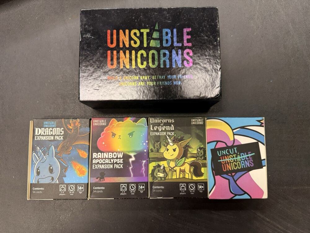 Unstable Unicorns Card Game Lot Base Game 4 Expansion Packs Dragons NSFW